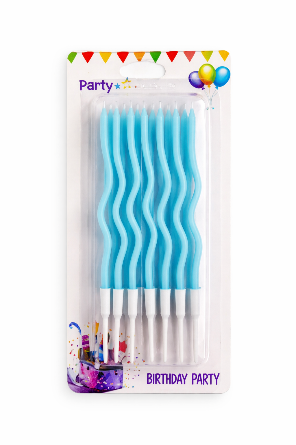 Pack of blue wavy candles in a Party Star packagin