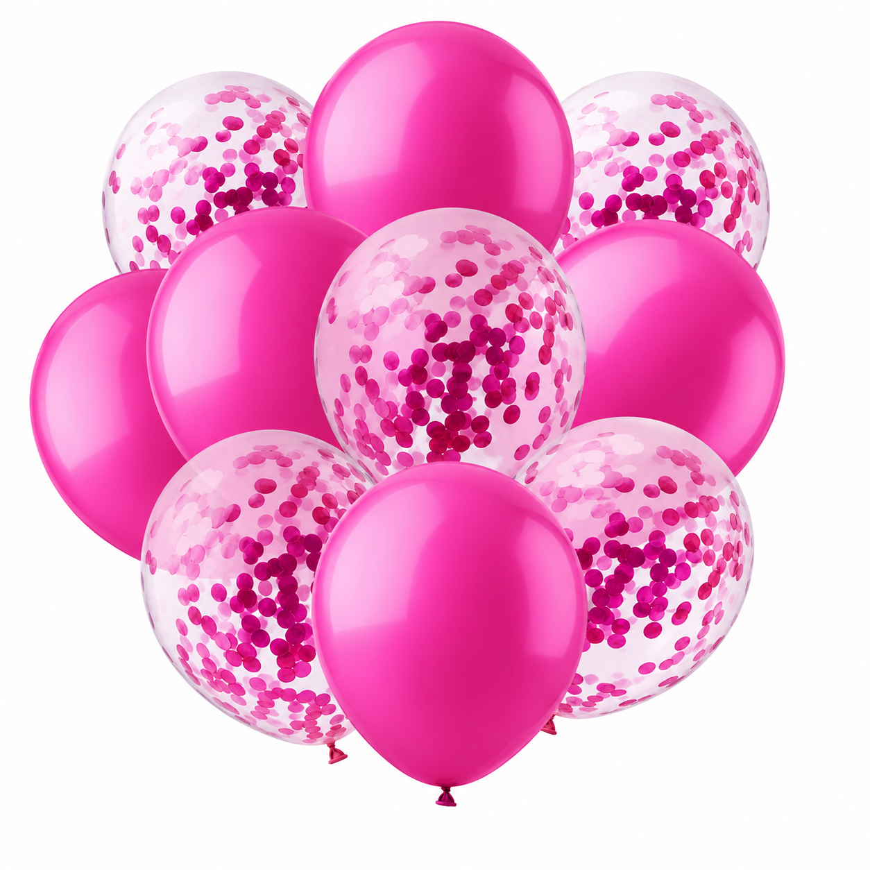Fuchsia balloons with confetti on a white background
