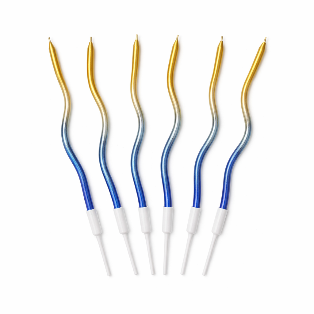 Golden Blue Wavy Candle Set