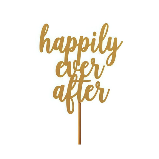 Silver Happily Ever After cake topper with romantic lettering