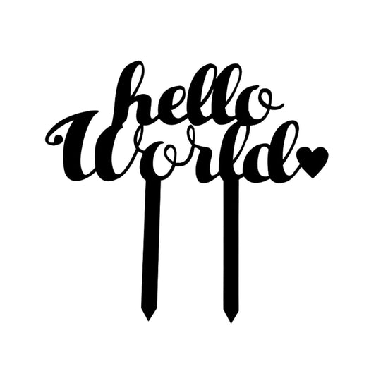 Silver hello world cake topper with cute script lettering