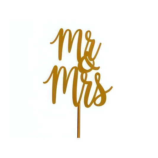 Silver Mr & Mrs wedding cake topper in cursive font