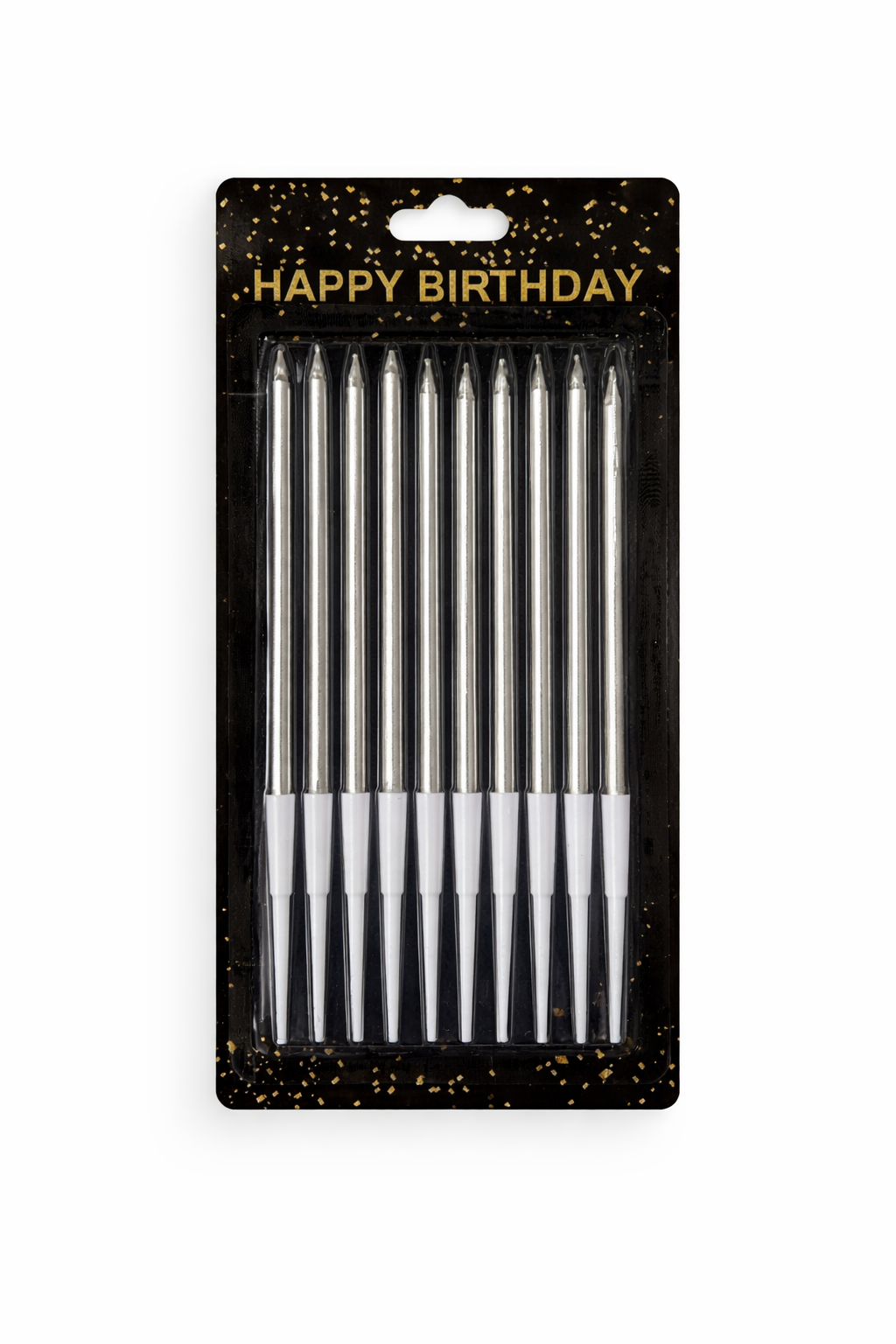 Pack of birthday candles with 'Happy Birthday' text on packaging