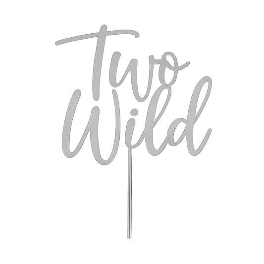 Silver acrylic "Two Wild" cake topper for jungle or safari-themed second birthdays