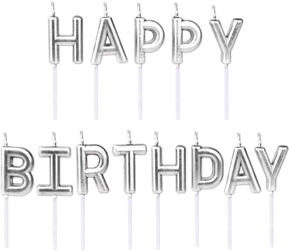 Happy Birthday Silver Candle Set