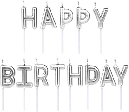Happy Birthday Silver Candle Set