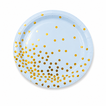 Baby Blue Gold Dots Paper Plates