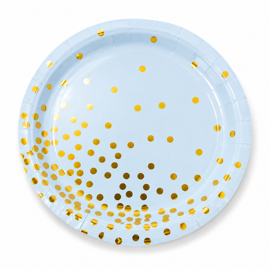 Baby Blue Gold Dots Paper Plates