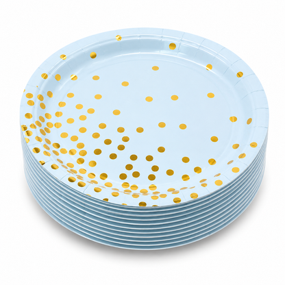Baby Blue Gold Dots Paper Plates