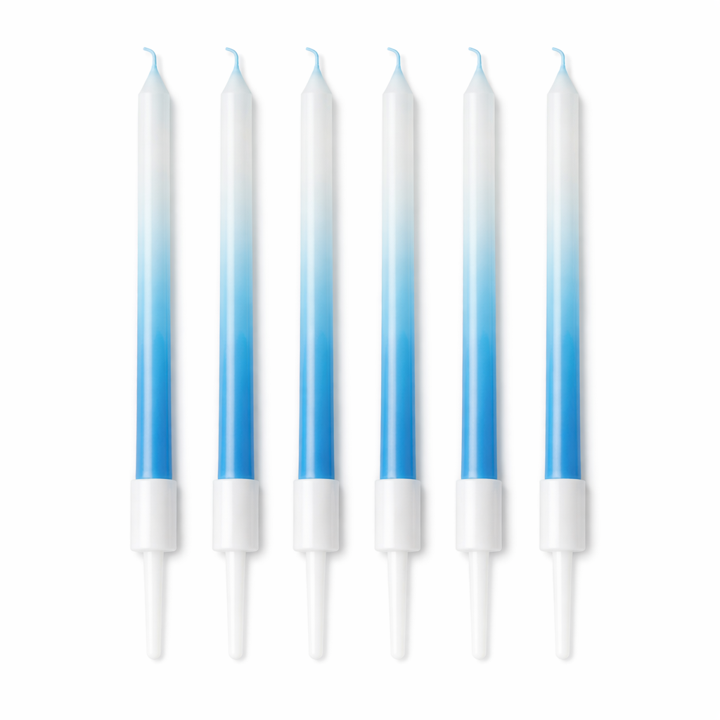 Baby blue ombre birthday candles set white to blue gradient cake candles (6 pack)