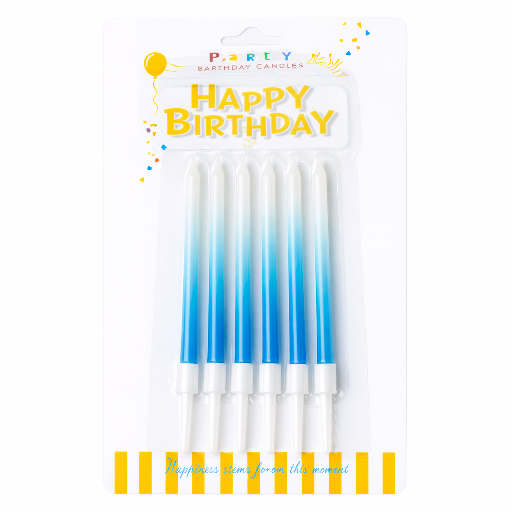 Baby blue ombre birthday candles set white to blue gradient cake candles (6 pack)