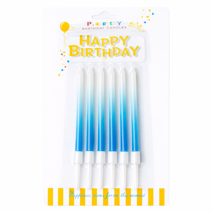 Baby blue ombre birthday candles set white to blue gradient cake candles (6 pack)