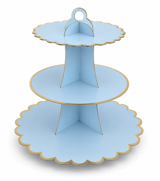 Baby Blue With Gold Border Cupcake Stand