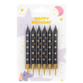 Black Gold Dot Candles with sleek black finish and gold dots, perfect for birthdays and special celebrations. A stylish and elegant cake decoration. 