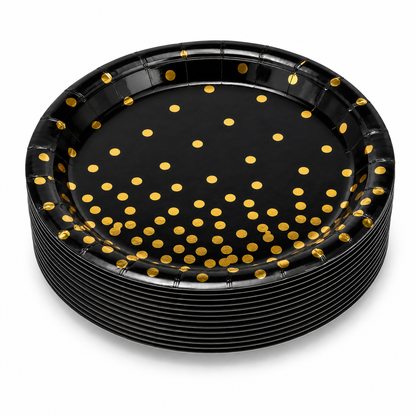 Black Gold Dots Paper Plates