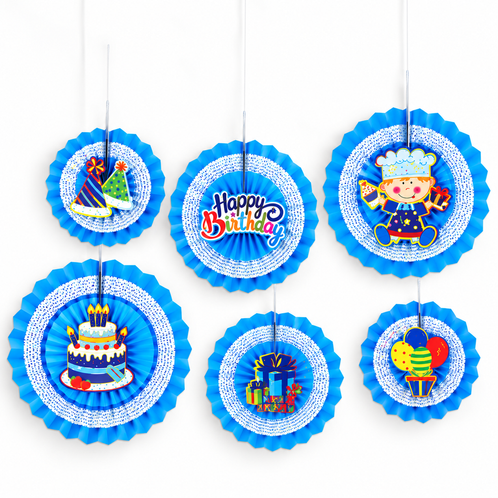 Blue Birthday Paper Fans