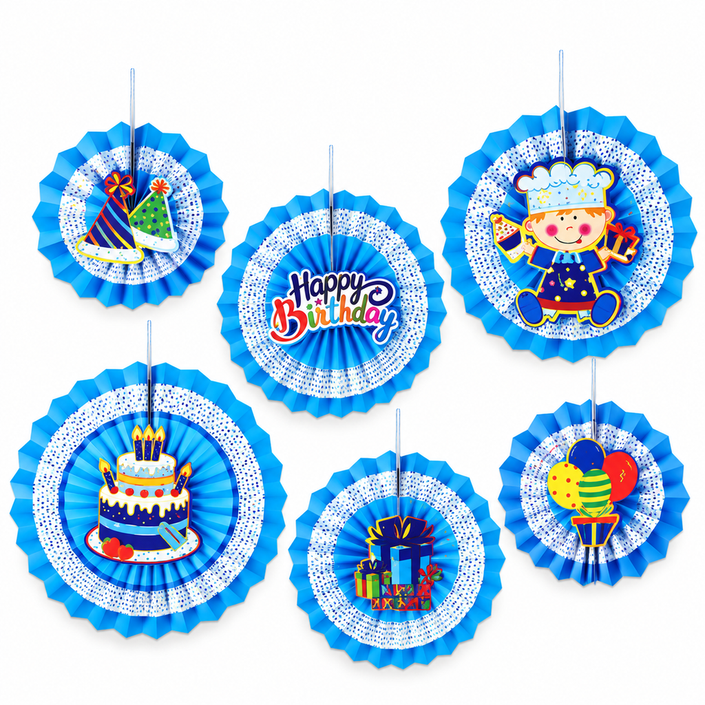 Blue Birthday Paper Fans