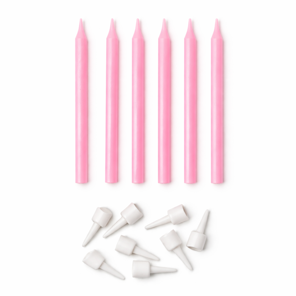 Pink candles with white nozzles on a white background