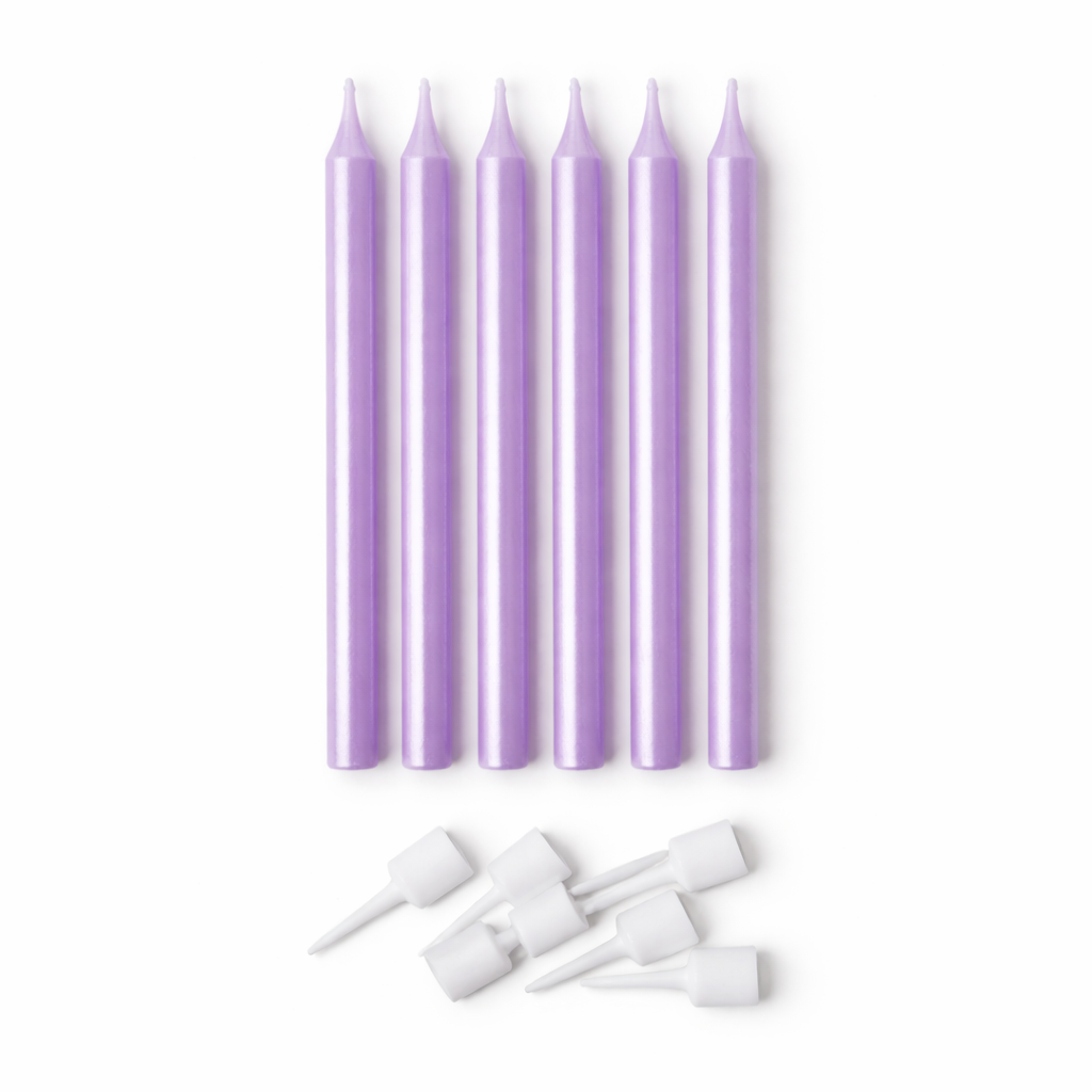 Set of purple candles with white nozzles