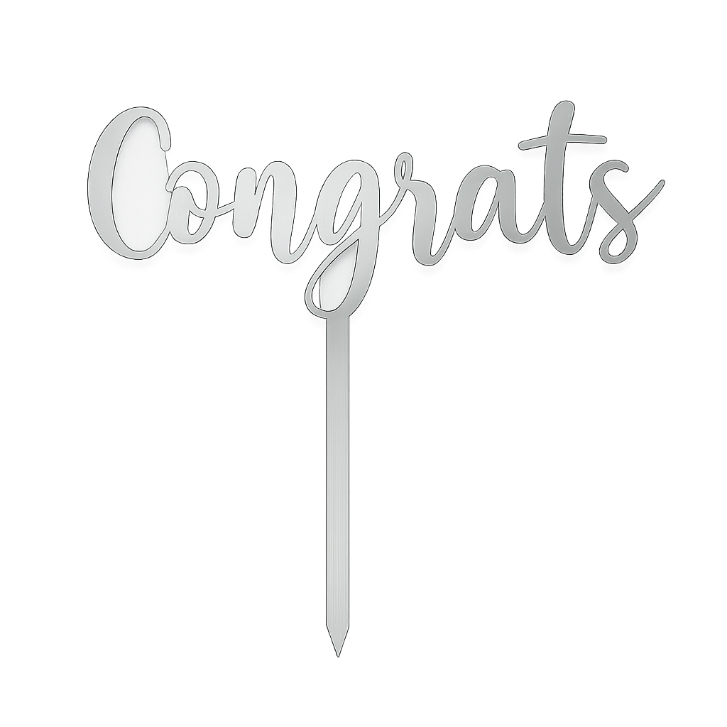 Silver acrylic Congrats cake topper