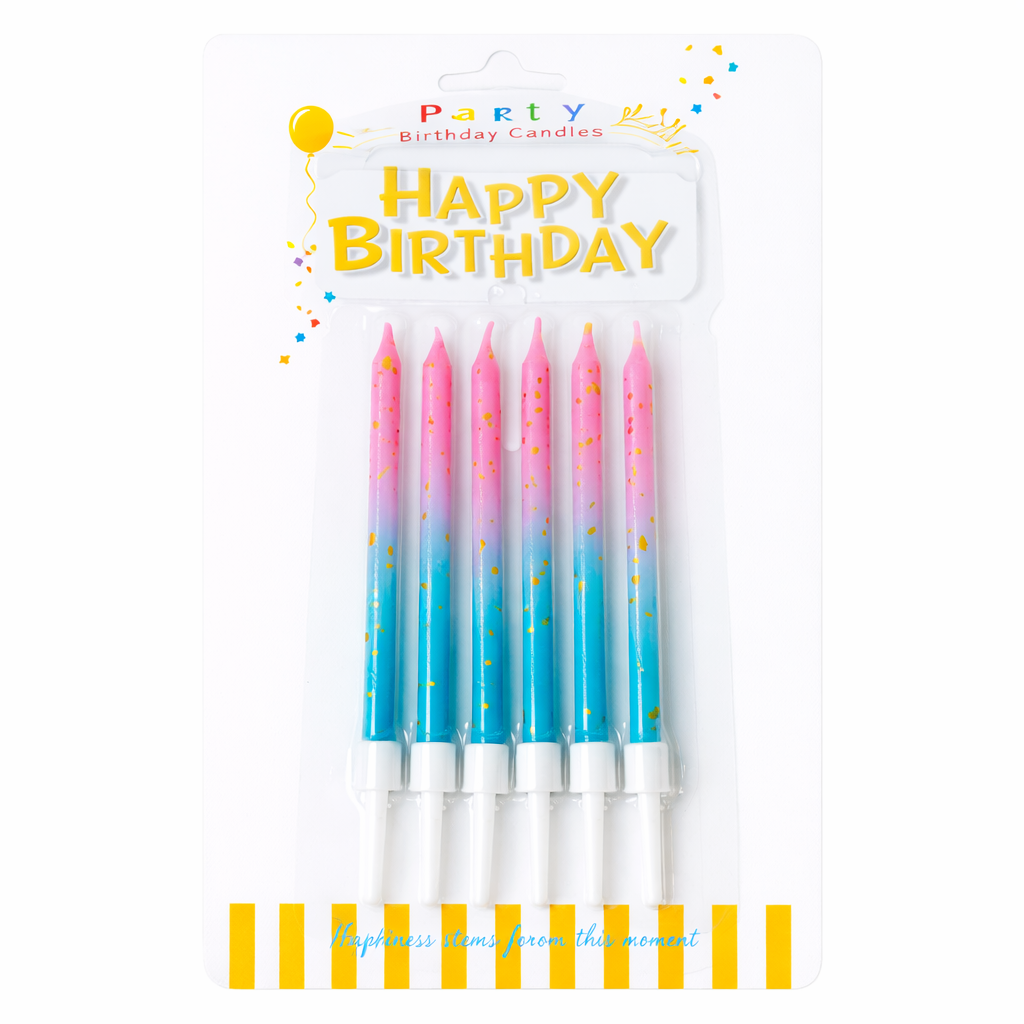 Cotton candy ombre birthday candles set pink and blue gradient cake candles (6 pack)