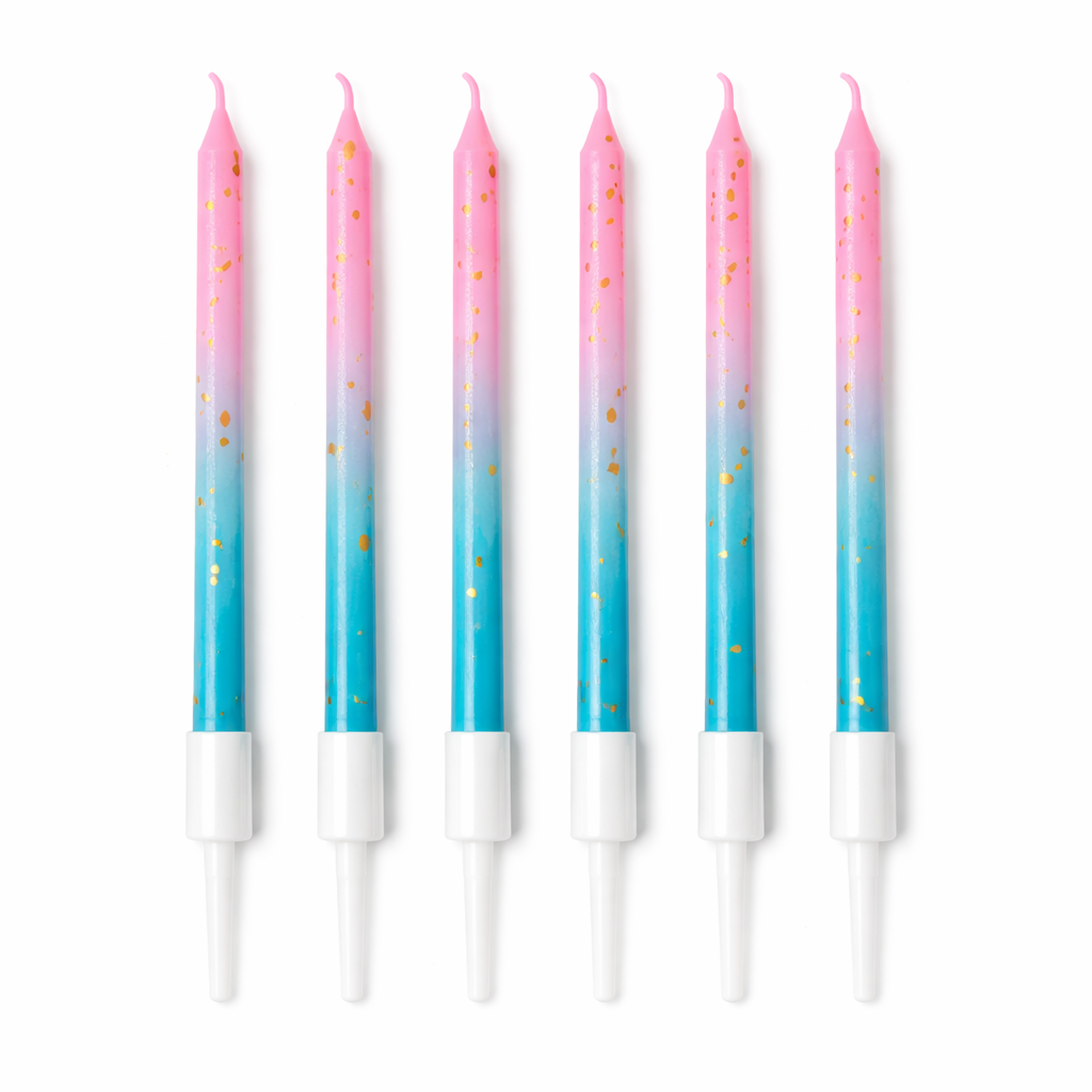 Cotton candy ombre birthday candles set pink and blue gradient cake candles (6 pack)