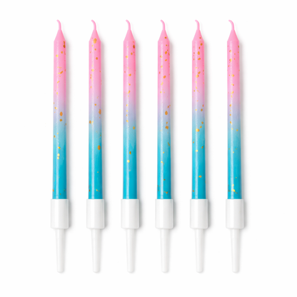 Cotton candy ombre birthday candles set pink and blue gradient cake candles (6 pack)