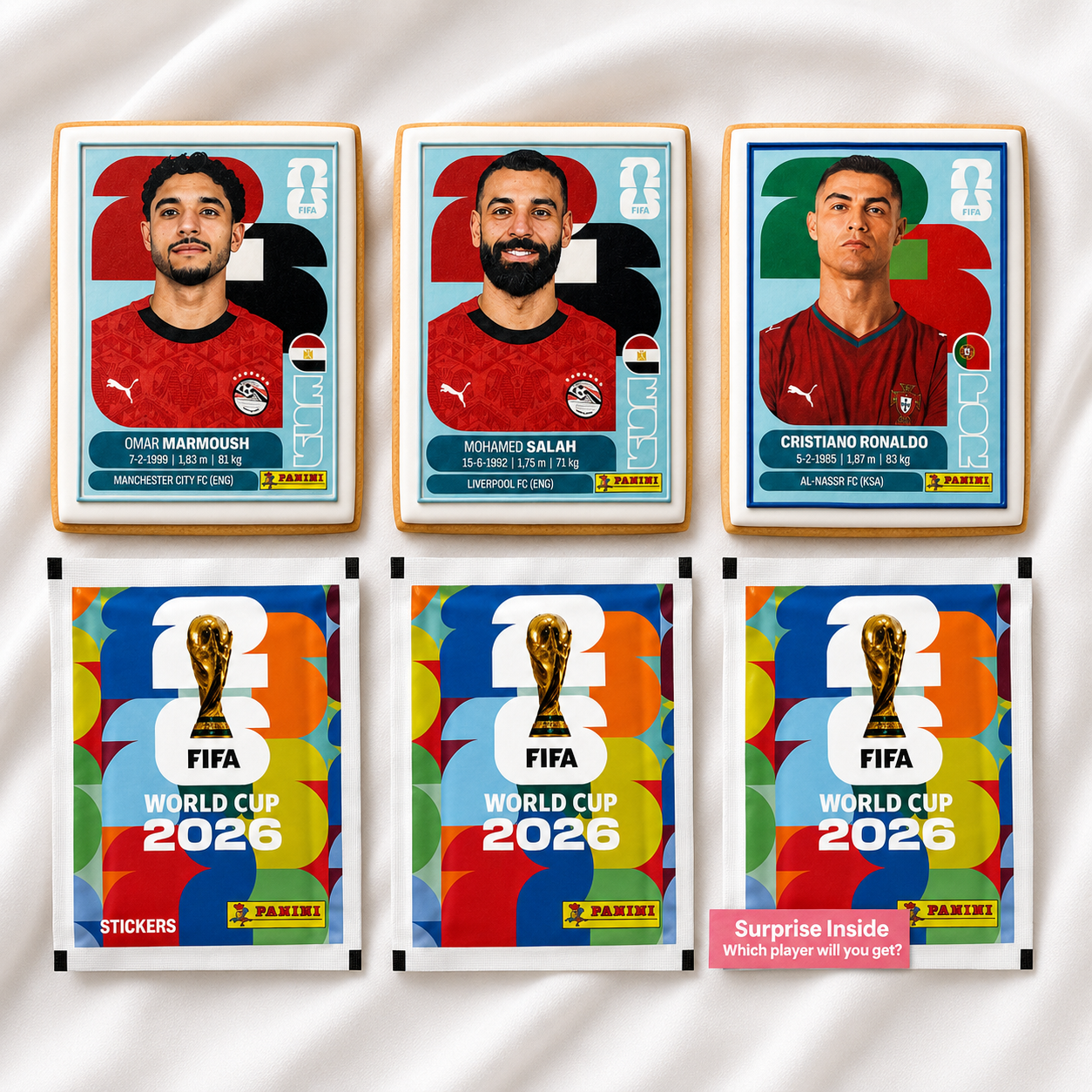 FIFA World Cup 2026 stickers featuring athletes on a white background