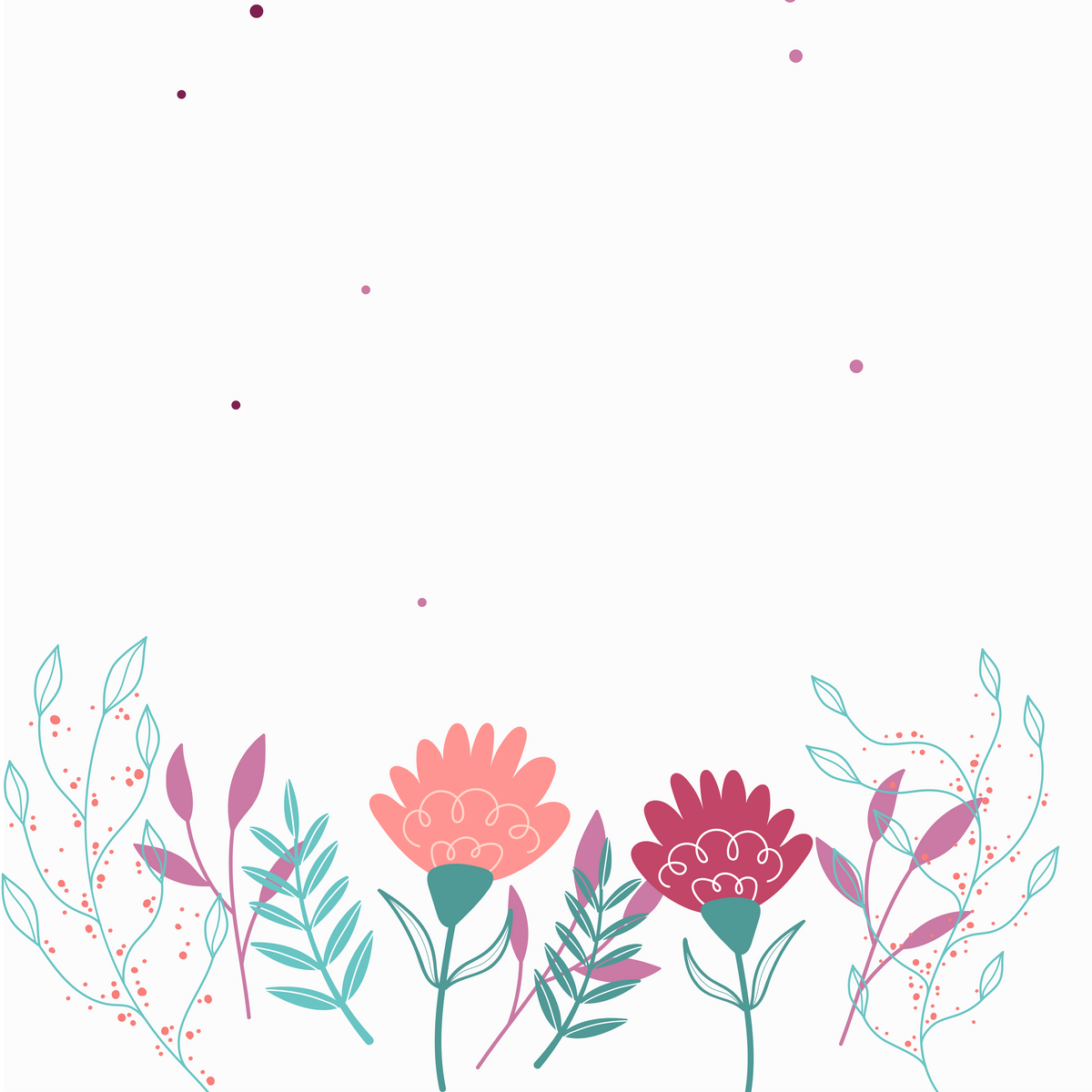 Decorative floral card design with pink and red flowers on a white background