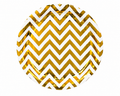 Stack of Gold Zigzag Paper Plates with metallic chevron pattern
