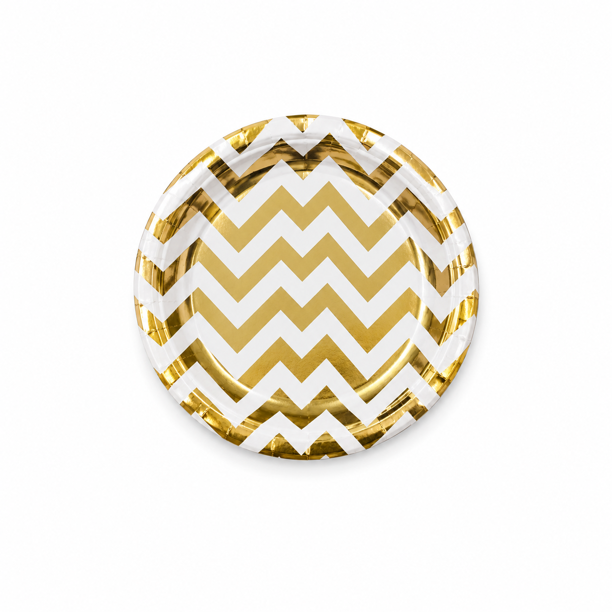Gold Zigzag Paper Plates with metallic chevron pattern