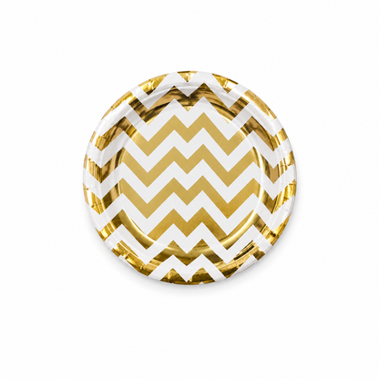 Gold Zigzag Paper Plates with metallic chevron pattern