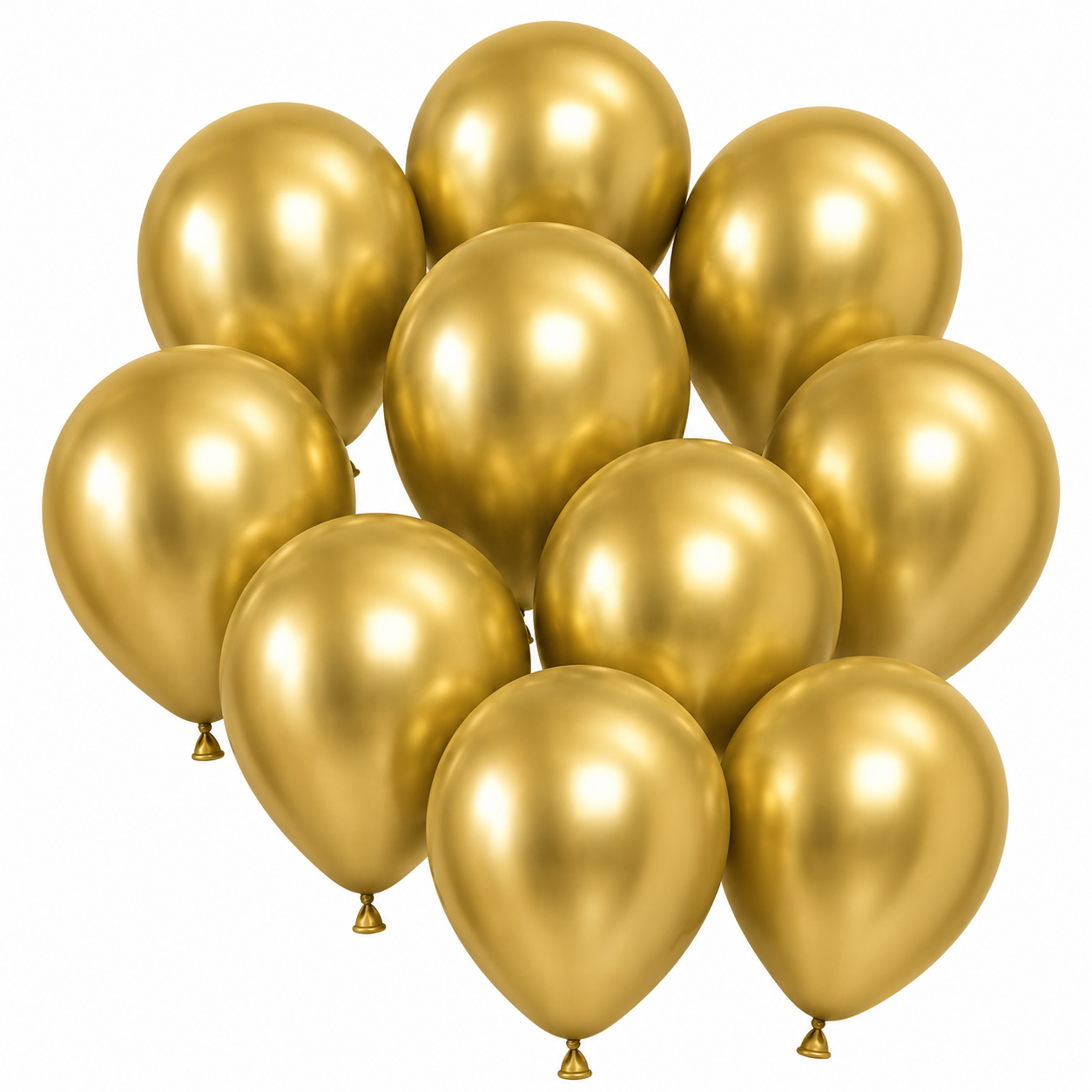 Golden balloons bouquet on white backdrop