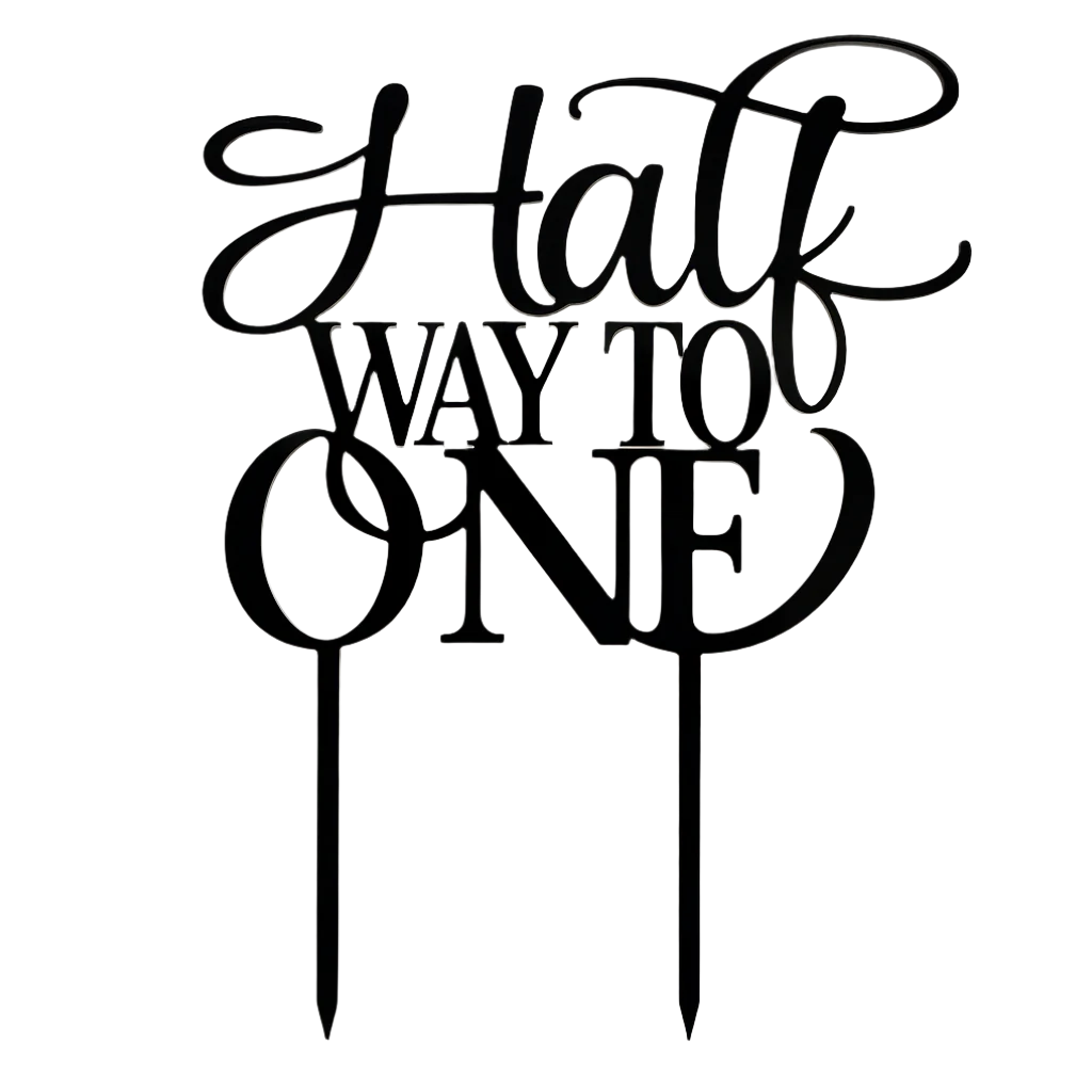Black Halfway to One cake topper in elegant script for half-birthday parties