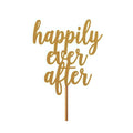 Silver Happily Ever After cake topper with romantic lettering