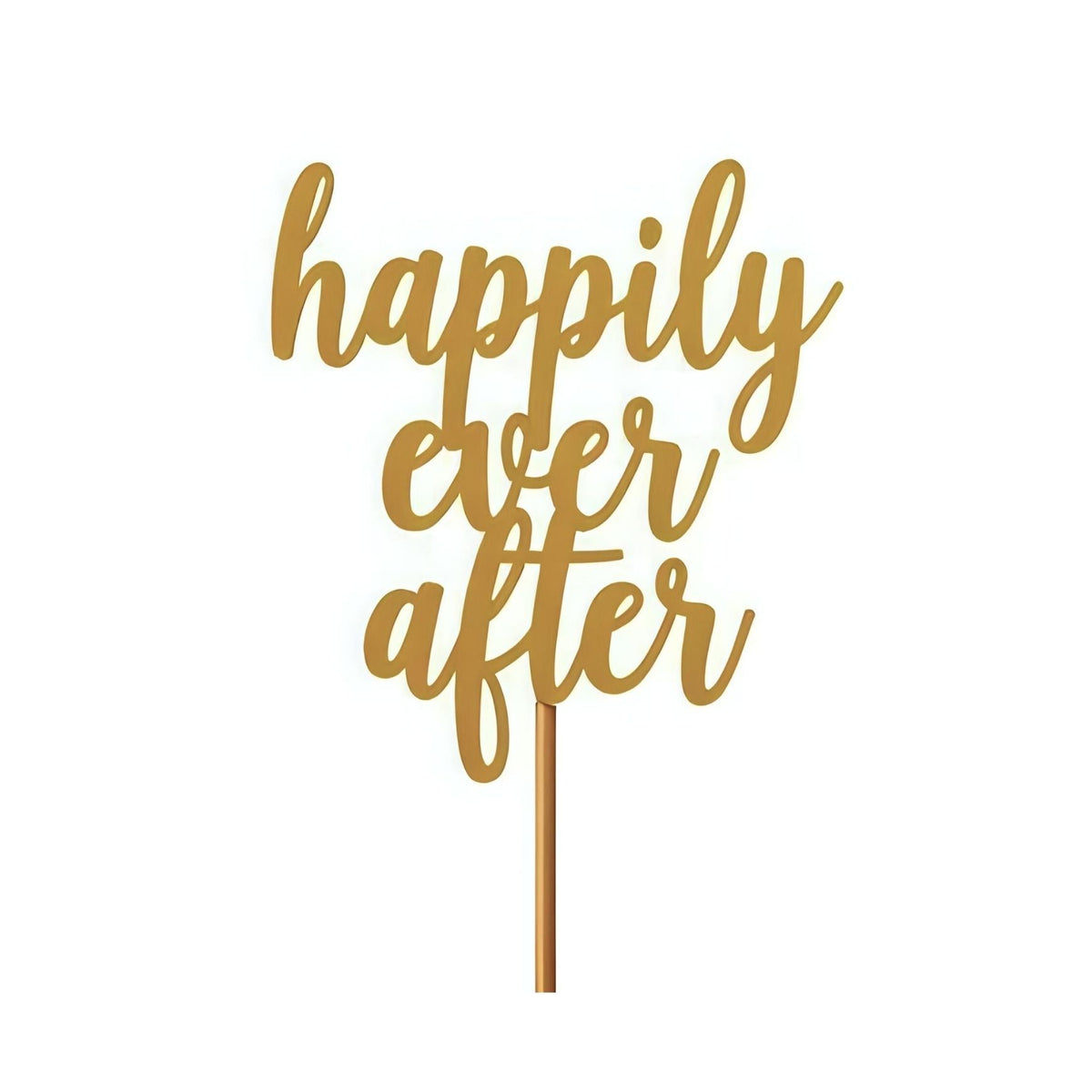 Silver Happily Ever After cake topper with romantic lettering