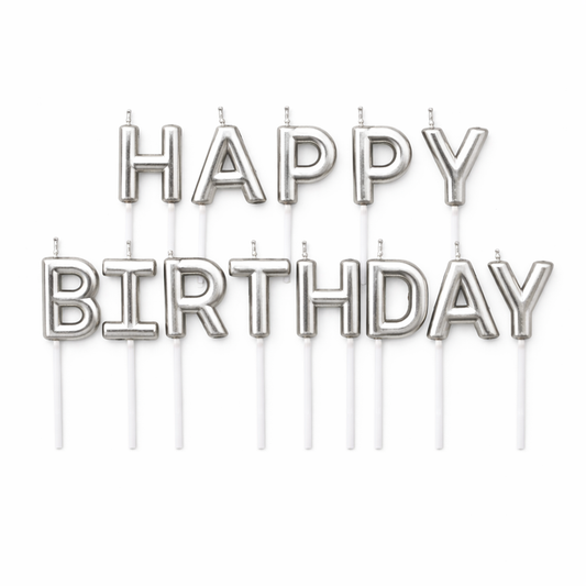 Happy Birthday Silver Candle Set