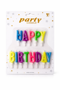 Packaged birthday candles with 'Happy Birthday' text 