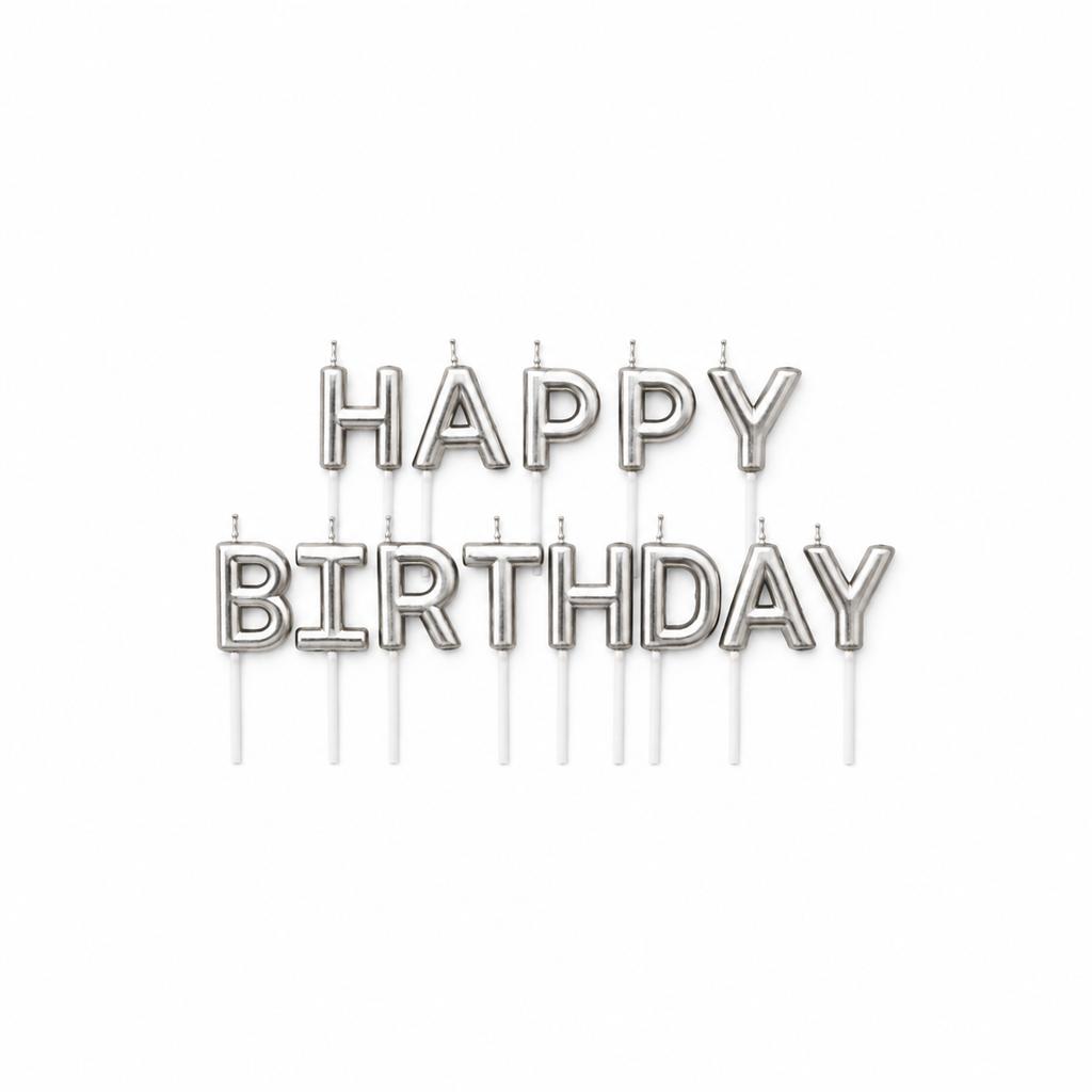 Happy Birthday Silver Candle Set
