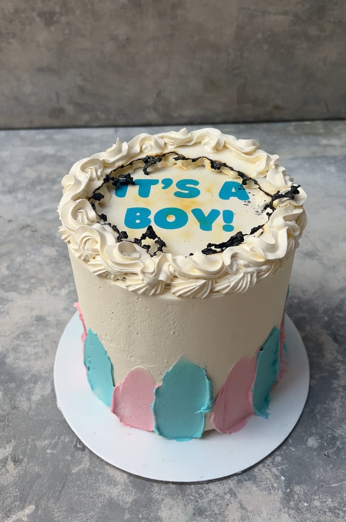 Burning Gender Reveal Date Cake!