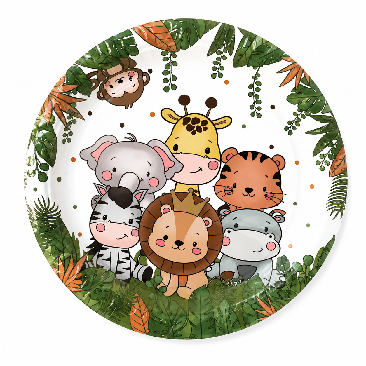 Children's plate with cartoon animals and jungle design