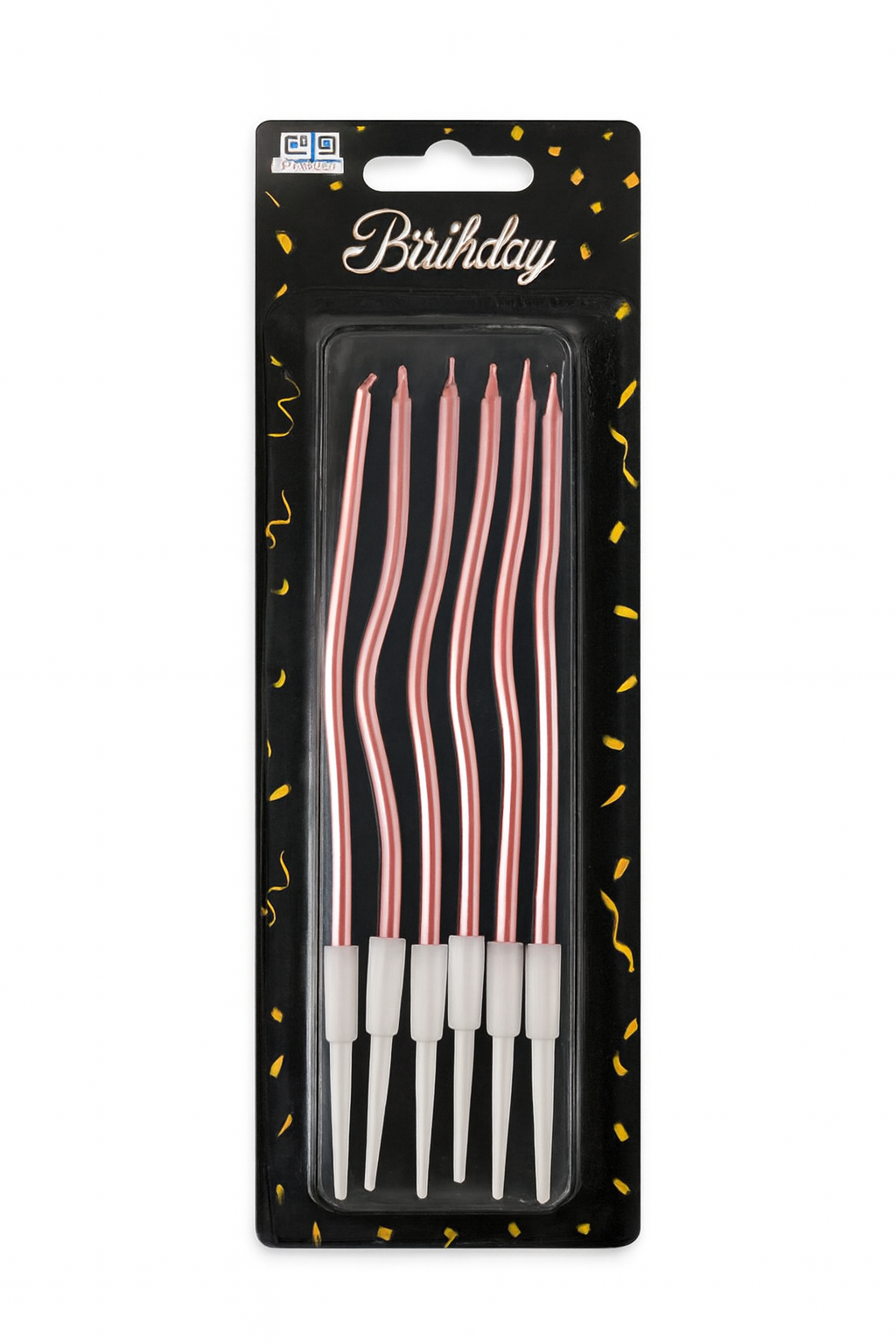 Pack of birthday candles with pink wicks in packaging labeled 'Birthday'.