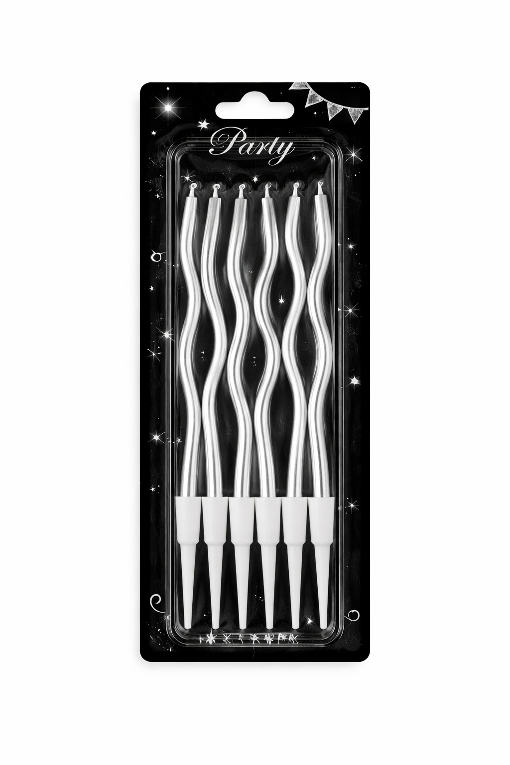 Metallic Silver Wavy Candle Set