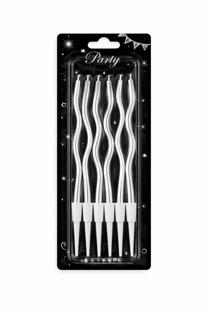 Metallic Silver Wavy Candle Set