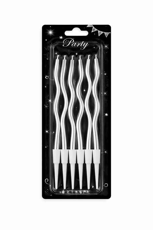 Metallic Silver Wavy Candle Set
