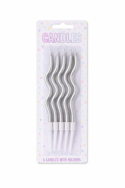 Metallic Silver Wavy Candle Set