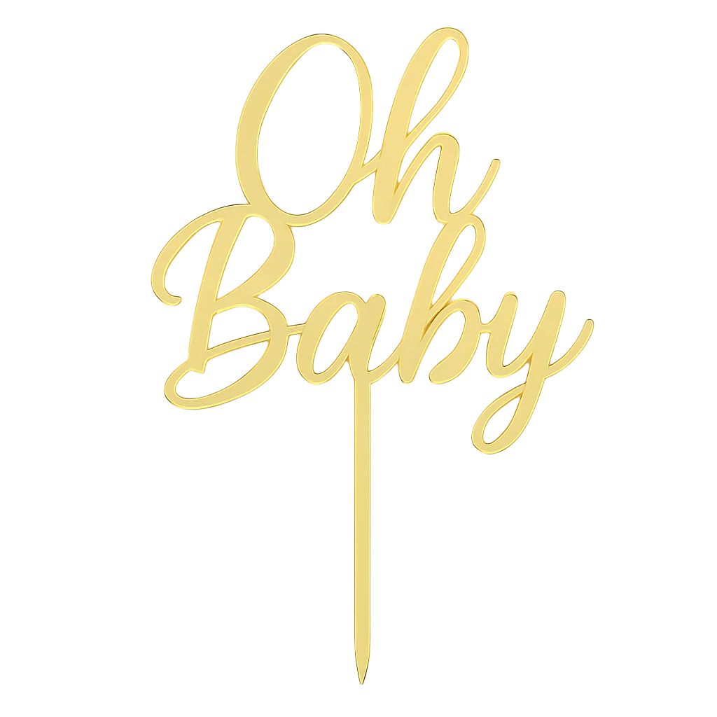 Gold oh baby cake topper with a whimsical font style
