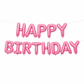 Pink 'Happy Birthday' balloon banner on a white background