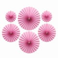 Set of six pink paper fans on a white background