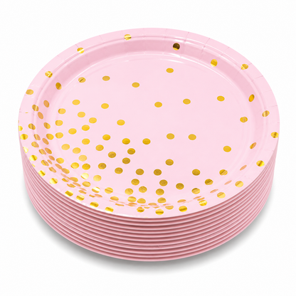 Pinky Gold Dots Paper Plates